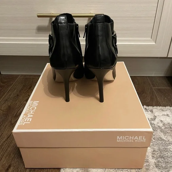 Michael Kors Black Leather Open-Toe Zip Ankle Booties - Picture 3 of 8